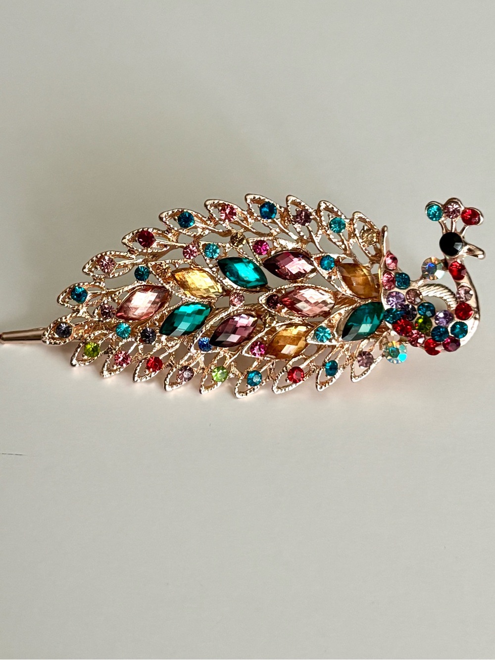 Peacock Rhinestone Hair Barrette | Multicolor Crystal Clip NWOT